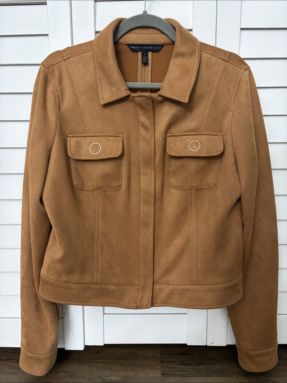 White House Black Market Camel/Tan Suede-Look Utility Jacket